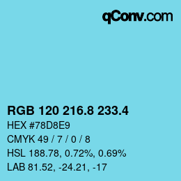 カラーコード: RGB 120 216.8 233.4 | qconv.com