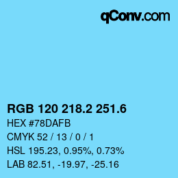 カラーコード: RGB 120 218.2 251.6 | qconv.com