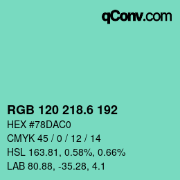 カラーコード: RGB 120 218.6 192 | qconv.com