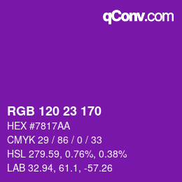 カラーコード: RGB 120 23 170 | qconv.com