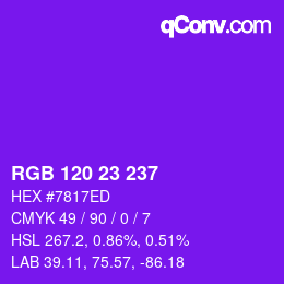 Color code: RGB 120 23 237 | qconv.com