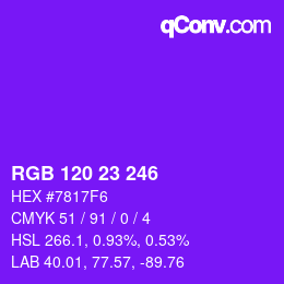 Color code: RGB 120 23 246 | qconv.com