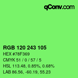カラーコード: RGB 120 243 105 | qconv.com