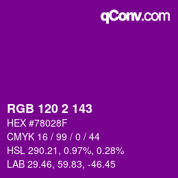 颜色代码: RGB 120 2 143 | qconv.com