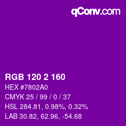 Color code: RGB 120 2 160 | qconv.com