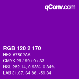 カラーコード: RGB 120 2 170 | qconv.com