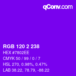 颜色代码: RGB 120 2 238 | qconv.com