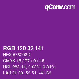 颜色代码: RGB 120 32 141 | qconv.com