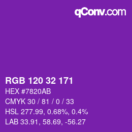 カラーコード: RGB 120 32 171 | qconv.com