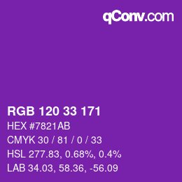 颜色代码: RGB 120 33 171 | qconv.com