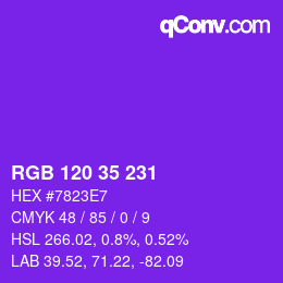 颜色代码: RGB 120 35 231 | qconv.com