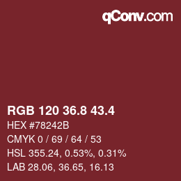 カラーコード: RGB 120 36.8 43.4 | qconv.com