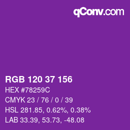 カラーコード: RGB 120 37 156 | qconv.com