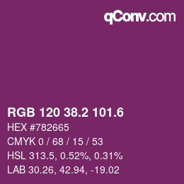 カラーコード: RGB 120 38.2 101.6 | qconv.com