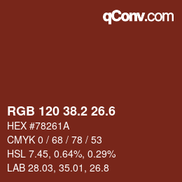 カラーコード: RGB 120 38.2 26.6 | qconv.com