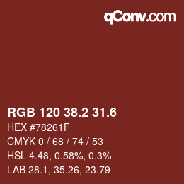 カラーコード: RGB 120 38.2 31.6 | qconv.com