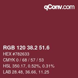 カラーコード: RGB 120 38.2 51.6 | qconv.com