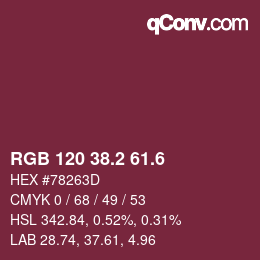 カラーコード: RGB 120 38.2 61.6 | qconv.com