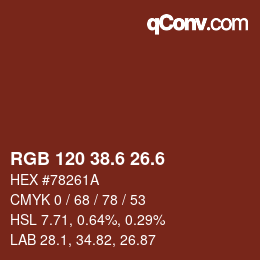 カラーコード: RGB 120 38.6 26.6 | qconv.com