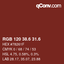 カラーコード: RGB 120 38.6 31.6 | qconv.com