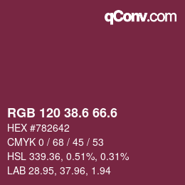 カラーコード: RGB 120 38.6 66.6 | qconv.com