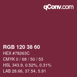Color code: RGB 120 38 60 | qconv.com