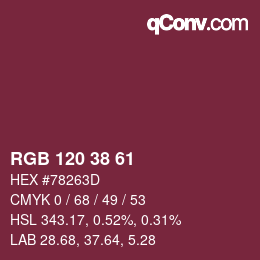 颜色代码: RGB 120 38 61 | qconv.com