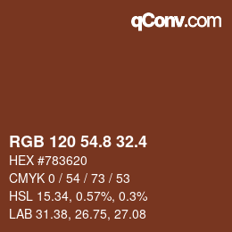 カラーコード: RGB 120 54.8 32.4 | qconv.com