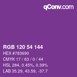 Color code: RGB 120 54 144 | qconv.com