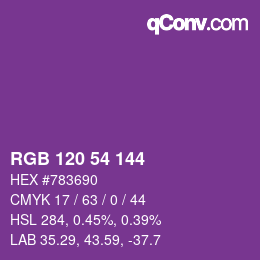 Color code: RGB 120 54 144 | qconv.com