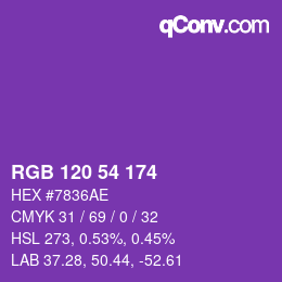 カラーコード: RGB 120 54 174 | qconv.com