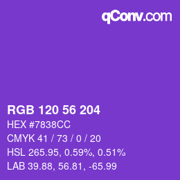 Color code: RGB 120 56 204 | qconv.com