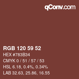 カラーコード: RGB 120 59 52 | qconv.com