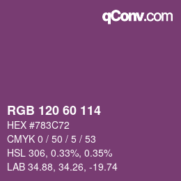 颜色代码: RGB 120 60 114 | qconv.com