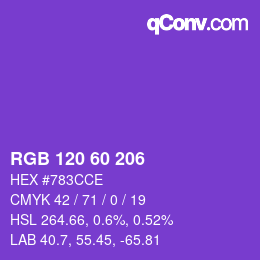 颜色代码: RGB 120 60 206 | qconv.com