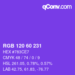 颜色代码: RGB 120 60 231 | qconv.com