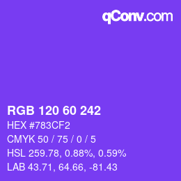 颜色代码: RGB 120 60 242 | qconv.com