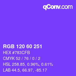 カラーコード: RGB 120 60 251 | qconv.com