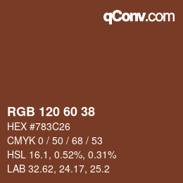 颜色代码: RGB 120 60 38 | qconv.com