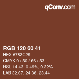 Color code: RGB 120 60 41 | qconv.com