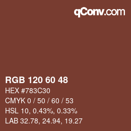 颜色代码: RGB 120 60 48 | qconv.com