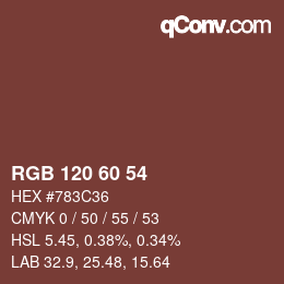 颜色代码: RGB 120 60 54 | qconv.com