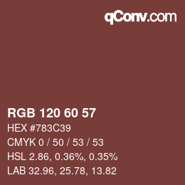 カラーコード: RGB 120 60 57 | qconv.com