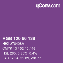 Color code: RGB 120 66 138 | qconv.com