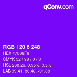 カラーコード: RGB 120 6 248 | qconv.com