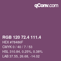 カラーコード: RGB 120 72.4 111.4 | qconv.com
