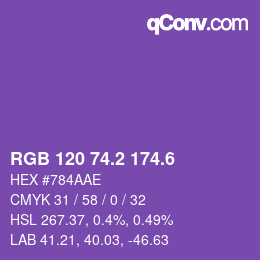 カラーコード: RGB 120 74.2 174.6 | qconv.com