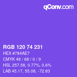 Color code: RGB 120 74 231 | qconv.com