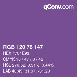 Color code: RGB 120 78 147 | qconv.com