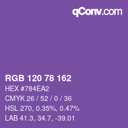 Color code: RGB 120 78 162 | qconv.com